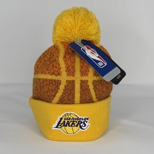 LA Lakers Kids Beanie Knit Pom Basketball NBA Los Angeles NWT Yellow Purple